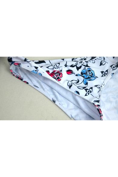 New Trendy Floral Printed Zipper Front Sleeveless White Bikini Set
