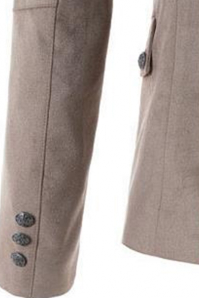New Trendy Plain Button Front Notch Lapel Split Back Long Sleeve Mens Suede Blazer Coat