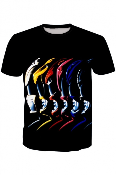 Power Rangers Series New Stylish Printed Short Sleeve Black T-Shirt
