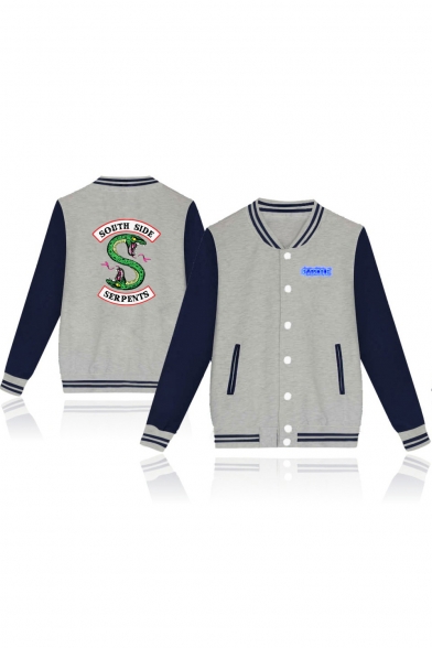 Popular Snake Logo Printed Long Sleeve Button Down Varsity Jacket Baseball Jacket