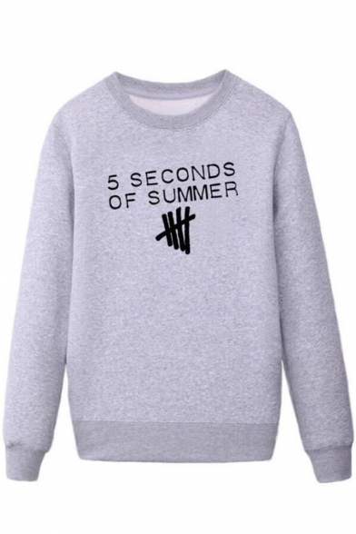 SECONDS OF SUMMER Letter Printed Unisex Grey Long Sleeve Loose Fit Pullover Sweatshirt