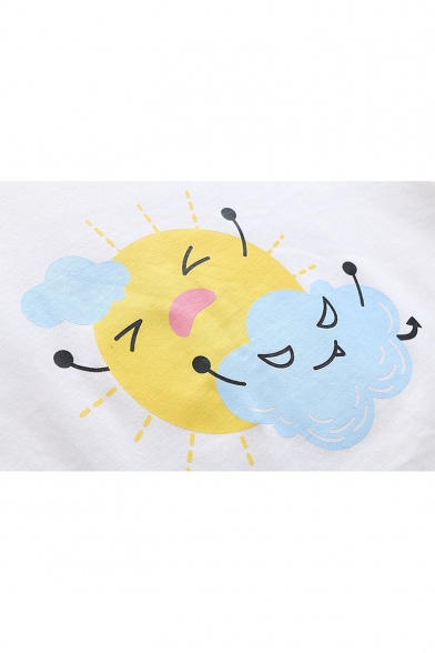 Summer Cartoon Sun Cloud Printed Short Sleeve Loose Casual T-Shirt