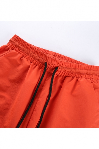 Womens Hip Hop Style Letter ROCKMORE Printed Drawstring Waist Orange Leisure Cargo Pants