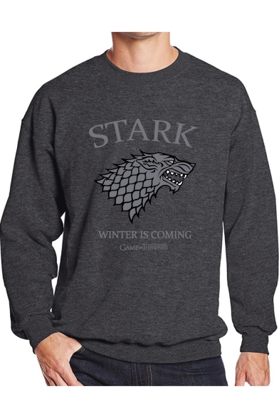 Game of Thrones Wolf Head Printed Round Neck Long Sleeve Loose Fitted Pullover Sweatshirt