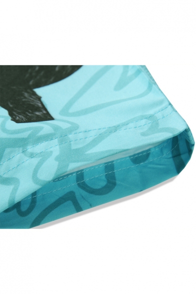 Mens Lovely 3D Glasses Cat Heart Printed Drawstring Waist Fast Drying Blue Shorts Swim Trunks