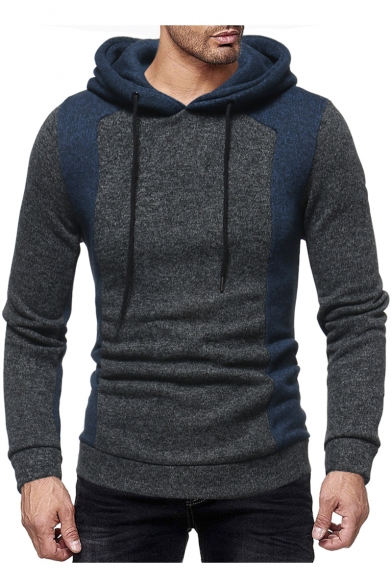 New Stylish Color Block Long Sleeve Pullover Drawstring Hoodie for Men