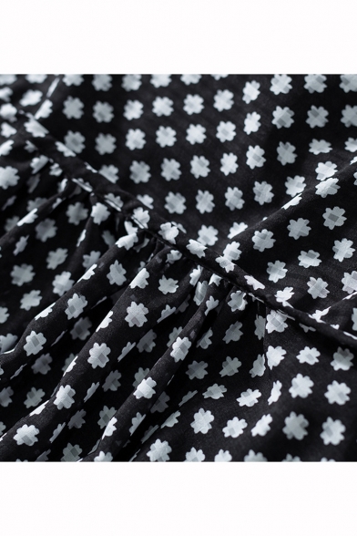 New Stylish Polka Dot Printed Spaghetti Straps Chiffon Black Midi Slip Dress
