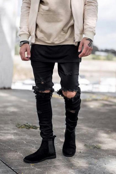 black fitted ripped jeans