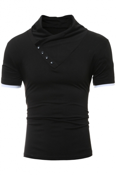 Summer New Stylish Button Stand-Collar Short Sleeve Slim Plain T-Shirt for Men