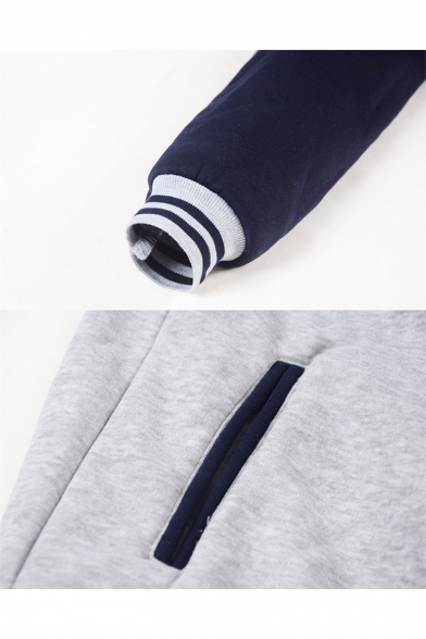 Unisex Basic Simple Stand Collar Long Sleeve Color Block Single-Breasted Baseball Jacket
