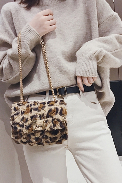 Chic Leopard Pattern Fur Sling Crossbody Shoulder Bag 18*9*14 CM