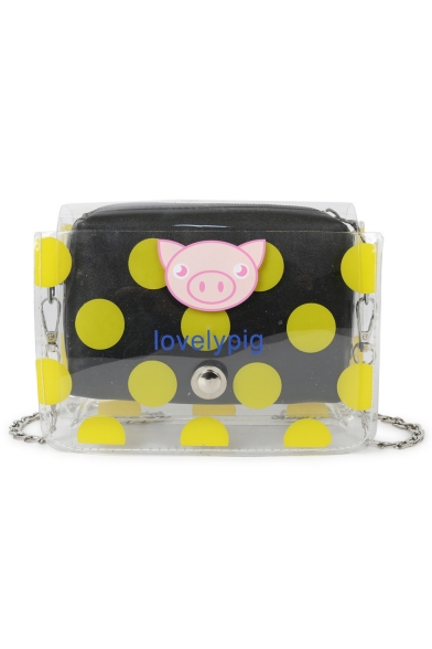 Cute Pig Polka Dot Letter Printed Transparent Crossbody Shoulder Bag 18*5*13 CM