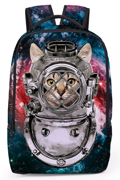 Fashion Creative 3D Cat Galaxy Printed Dark Blue School Bag Laptop Backpack 30*13*43 CM