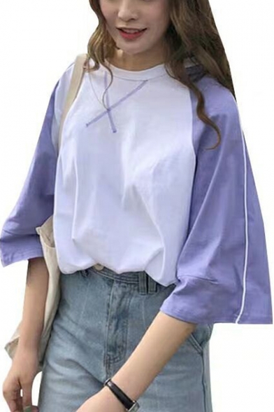 Girls Summer Casual Loose Fashion Color Block T-Shirt