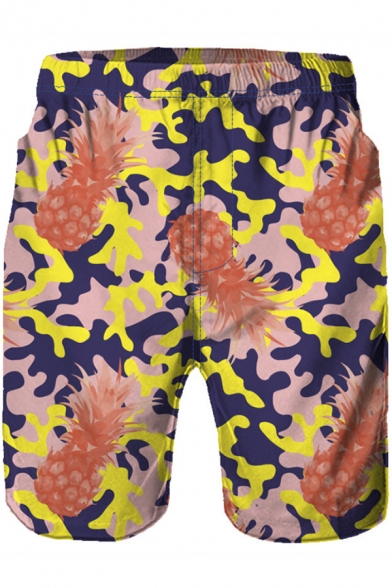 Men's Hot Fashion Camo Pineapple Pattern Elastic Waist Loose Casual Swim Trunks