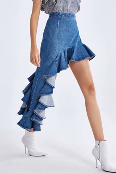 asymmetrical jean skirt