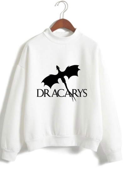 New Trendy Mock Neck Long Sleeve Dragon Dracarys Printed Casual Pullover Sweatshirt