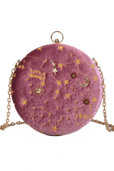 Popular Starry Sky Star Letter Pattern Round Crossbody Bag with Chain Strap 18.5*5.5*18.5 CM