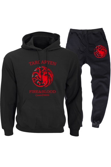 Popular TARGARYEN Dragon Badge Print Hoodie Loose Fit Sweatpants Two-Piece Set