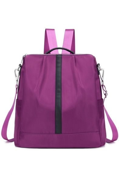Simple Plain Stripe Patched Water Resistant Oxford Cloth Leisure Crossbody Backpack 32*14*32 CM