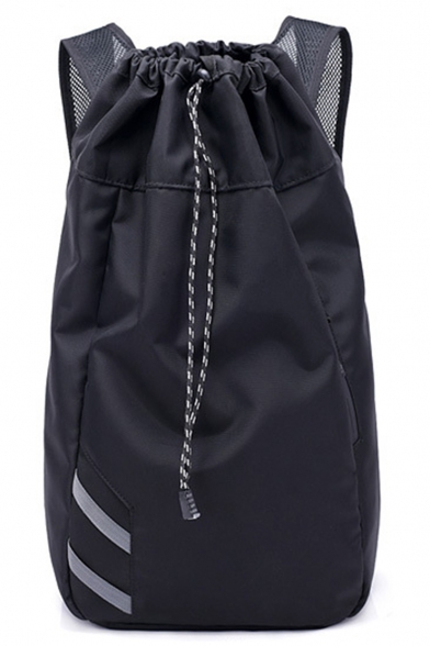 Simple Stripe Patched Waterproof Nylon Black Basketball Bag Outdoor Sports Backpack 31*19*55 CM
