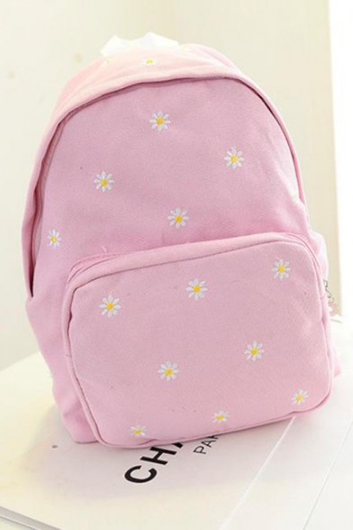 Summer Fashion Floral Embroidery Pattern Canvas School Bag Backpack 30*12*37 CM