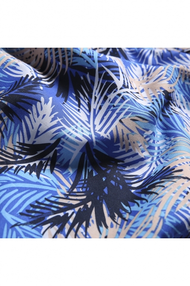 Summer Fashion Tropical Plants Printed Drawstring Waist Quick Dry Men's Casual Beach Swim Shorts