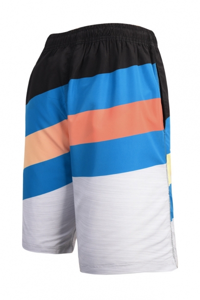 Summer Trendy Colorblock Mens Beach Holiday Swimwear Swim Trunks with Lining