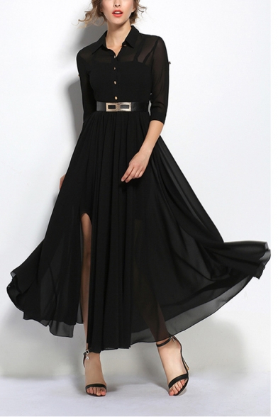 plain black maxi dress with sleeves