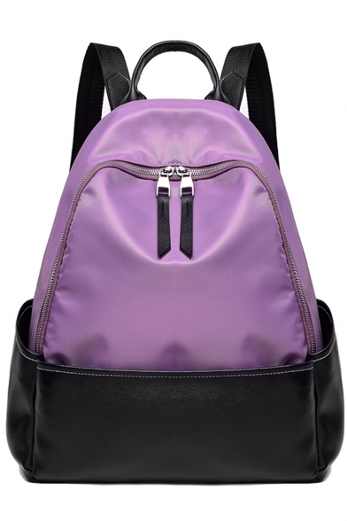 Fashion Color Block Zipper Travel Bag College Backpack With Side Pockets 29*14*36 CM