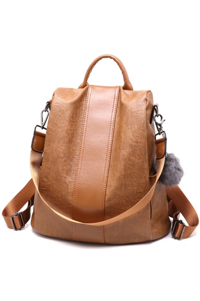 Fashion Solid Color PU Leather Leisure Shoulder Bag Backpack for Girls 30*16*31 CM