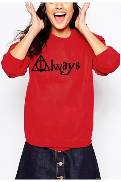 Funny Unique Letter ALWAYS Basic Long Sleeve Round Neck Pullover Sweatshirt