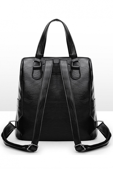 Ladies Elegant Plain Zipper Front PU Leather Tote Casual Backpack 28*15*28 CM