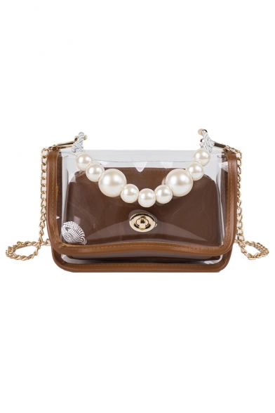 New Fashion Plain Pearl Handle Transparent Crossbody Bag 19.5*9.5*13 CM