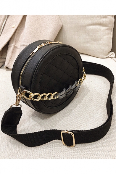 New Stylish Solid Color Round Quilted Crossbody Bag 17*7*17 CM