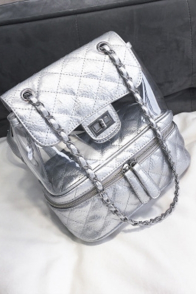 New Trendy Plain Rhombus Pattern Transparent Designed Shoulder Bag Backpack 23*12*26 CM