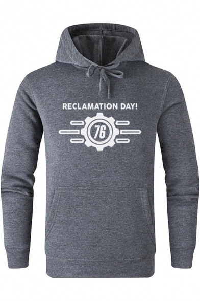 Popular Letter RECLAMATION DAY Printed Long Sleeve Fitted Drawstring Hoodie