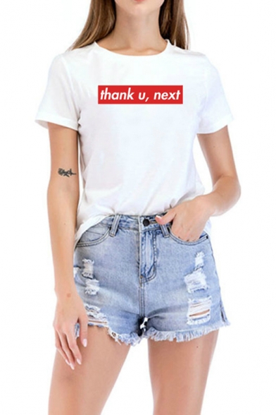 Popular Simple Letter THANK U NEXT Basic Short Sleeve White T-Shirt