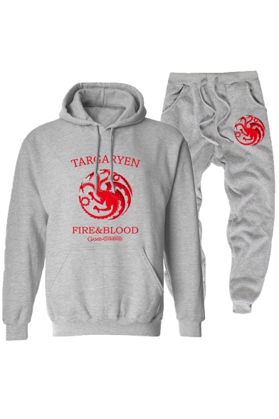 Popular TARGARYEN Dragon Badge Print Hoodie Loose Fit Sweatpants Two-Piece Set