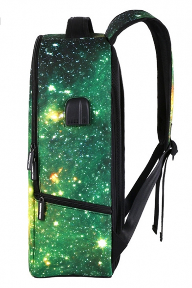 Professional Multipurpose Green Galaxy Printed Business Travel Backpack with USB Charger 31*15*48 CM