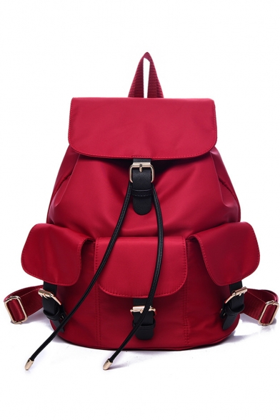 Stylish Solid Color Multi-pocket Decoration Waterproof Nylon Drawstring Backpack 28*16*36 CM