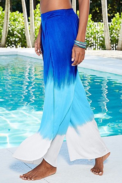 Summer Holiday Beach Fashion Ombre Color Split Side Wide-Leg Culotte Pants Palazzo Pants