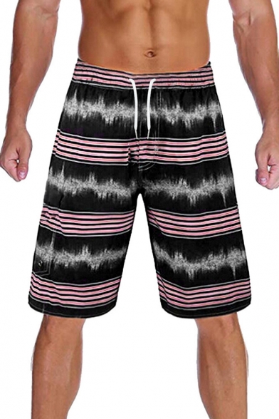 Summer New Trendy Ombre Colorblock Drawstring Waist Mens Lounge Swim Trunks