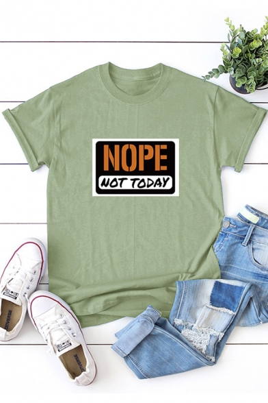 Summer Trendy Letter NOPE NOT TODAY Short Sleeve Round Neck Loose Fit Tee
