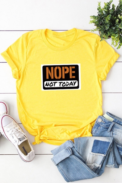 Summer Trendy Letter NOPE NOT TODAY Short Sleeve Round Neck Loose Fit Tee
