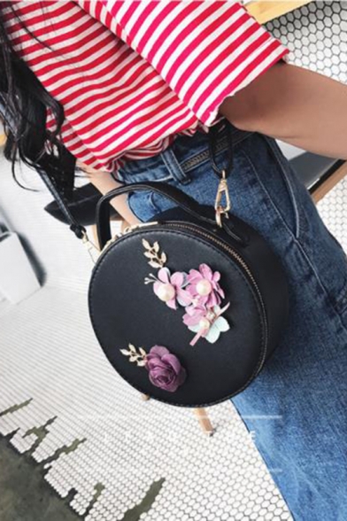 Trendy Floral Embellishment Round Crossbody Bag Handbag 18*8*18 CM