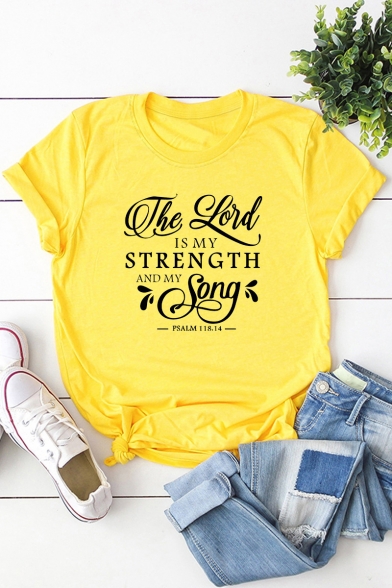 Trendy Letter STRENGTH Printed Short Sleeve Round Neck Relaxed Fit T-Shirt