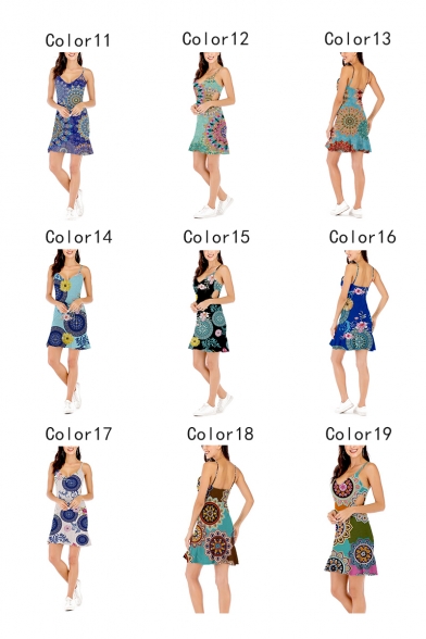Women's Hot Fashion Tribal Printed V-Neck Sleeveless Cut Out Side Sheath Mini Cami Dress