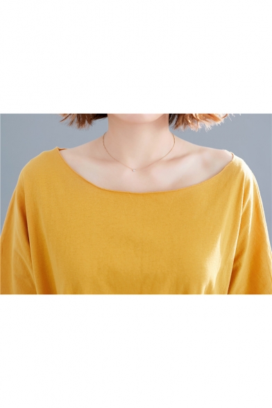 Women's Plus Size Basic Solid Color Round Neck Asymmetrical Hem Long T-Shirt with Belt