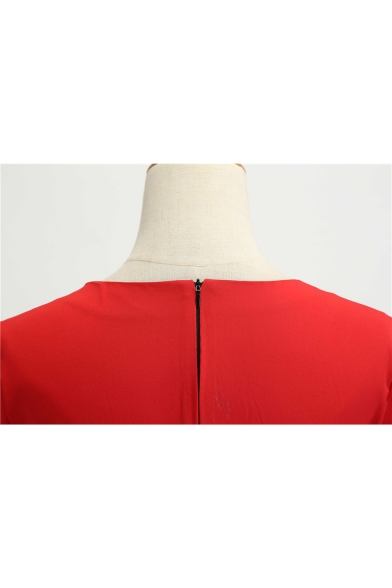 Women's Summer Fashion Short Sleeve Square Neck Polka Dot Print Button Detail Bow-Tied Waist Swing Dress